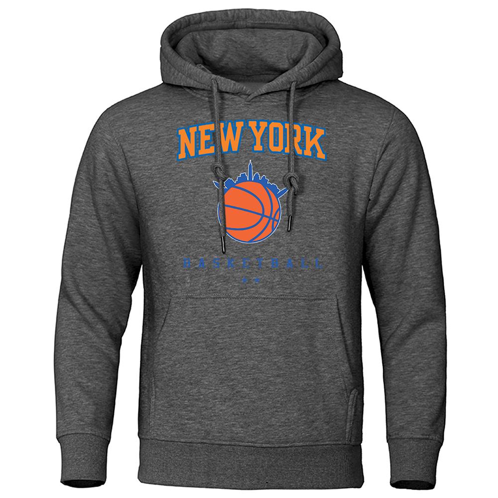 Newyork Basketball Город, укоренившийся в баскетболе Мужская одежда Толстовка с капюшоном Мультфильмы Флис Осенняя толстовка с круглым вырезом Толстовка
