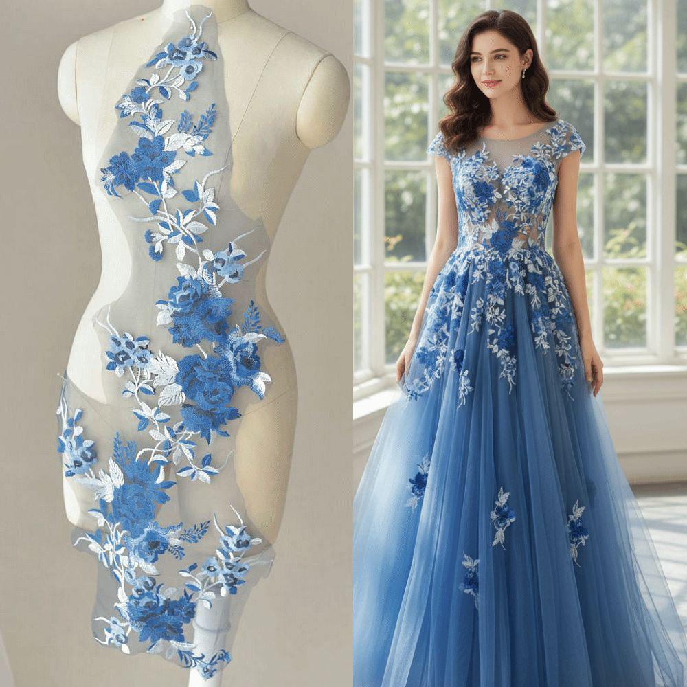 Mesh Bottom Flower Embroidery Patch Lace Trim Floral Design Applique Lace Fabric Applique Sew On Embroidery Flower Patch