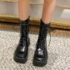 Женские высокие сапоги на платформе 2024 года, готический стиль, черная кожаная женская обувь, осень-зима, дизайнерская обувь в стиле панк в стиле Харадзюку