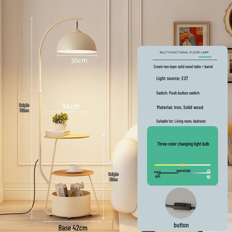 Nordic Cream Style Floor Lamp with Storage Shelf - Modern Living Room, Bedroom, Bedside, and Study Lamp