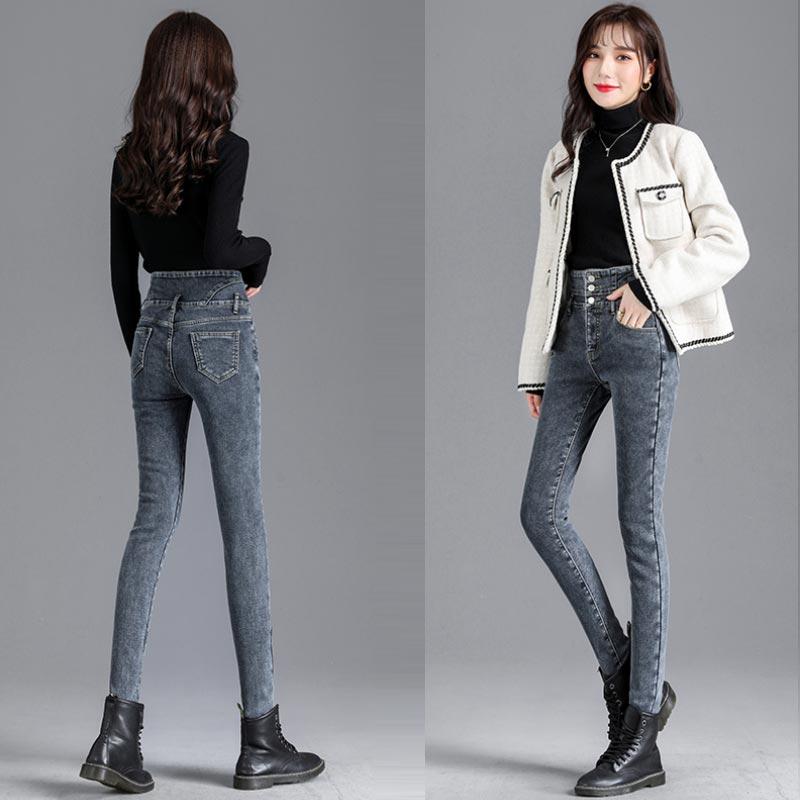 Thicken Jeans for Women Winter High-waisted Slim Tight Trousers Denim Pants Female Fashion Warm Clothing