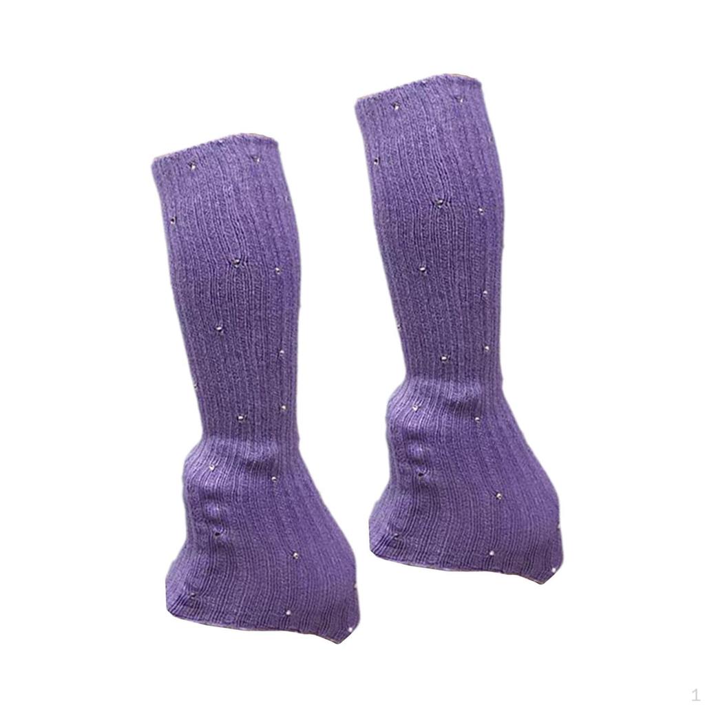 Figure Skating Leg Warmers Socks Decoration Over Knee with Rhinestone Knitted Long