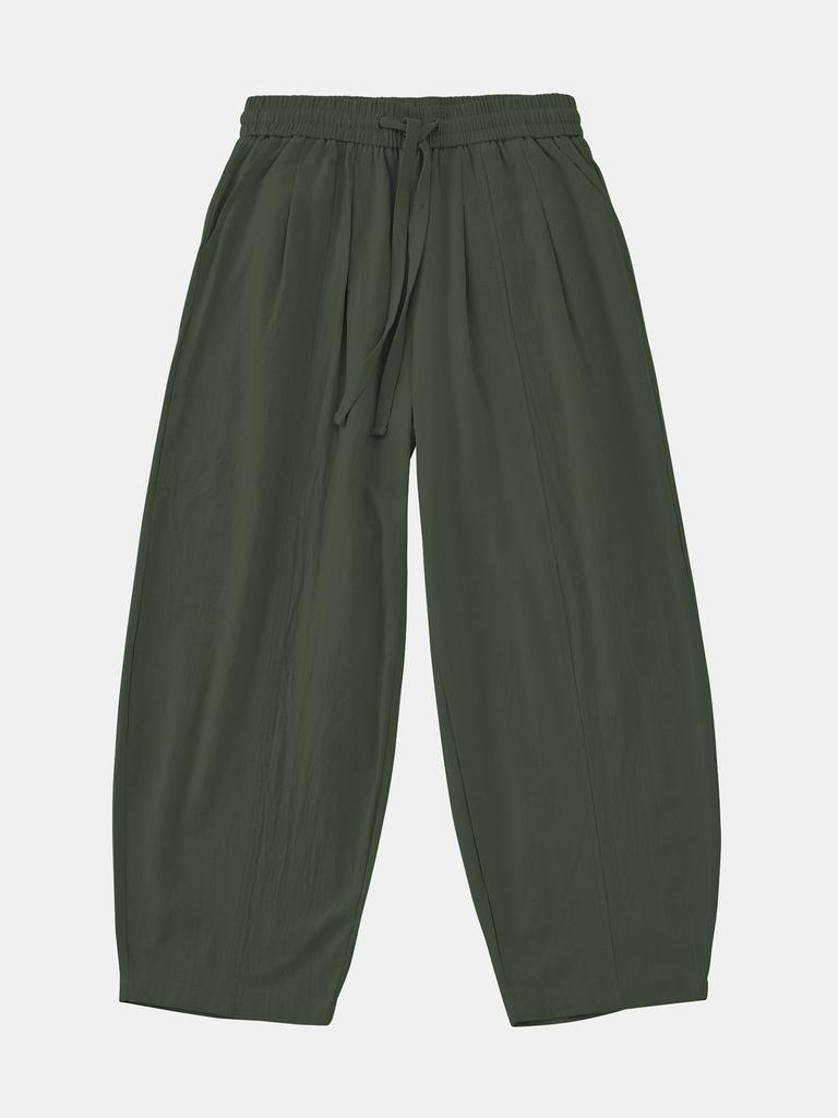 IKALOOK Loose Fit Double-Pleat Pattern Linen Pants Dpt141