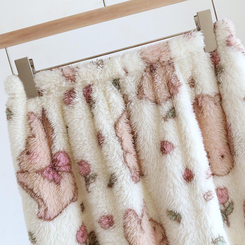 Женский уютный фланелевый пижамный комплект – дизайн «Тюльпан и кролик» для осени и зимы