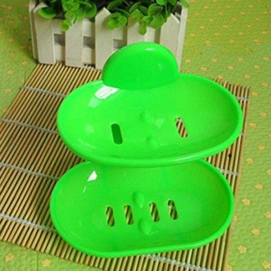 Bathroom Double Layers Strong Sucker Soapbox Soap Draining Holder Soap Dish AVE