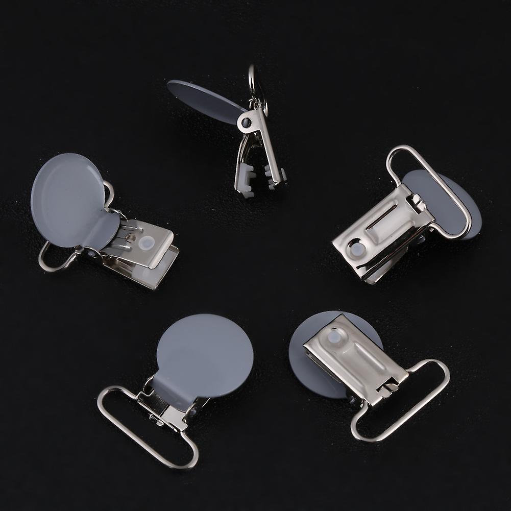 10Pcs 25mm Round Suspender Braces Pacifier Strap Holder Clip DIY Making Supplies(Gray)