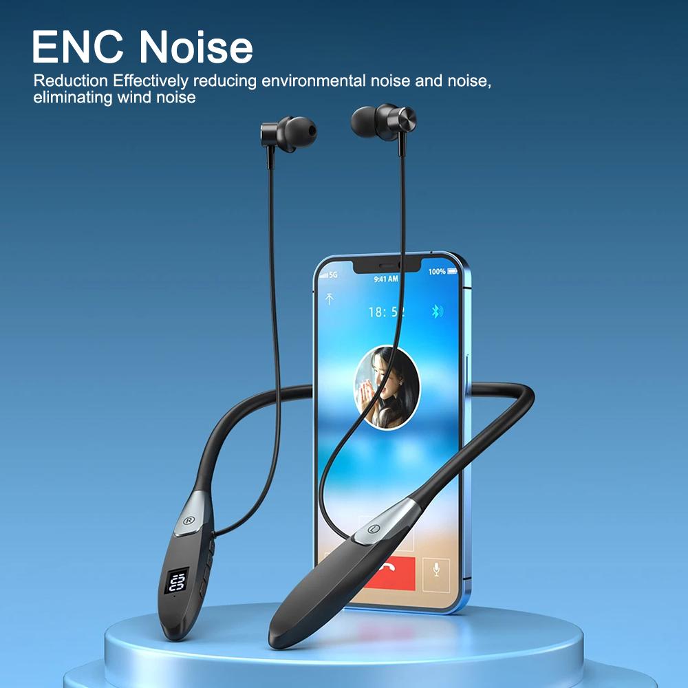 60 часов воспроизведения беспроводные наушники Bluetooth 5.3 с шейным ободом, бас, стерео, спортивные водонепроницаемые наушники с микрофоном