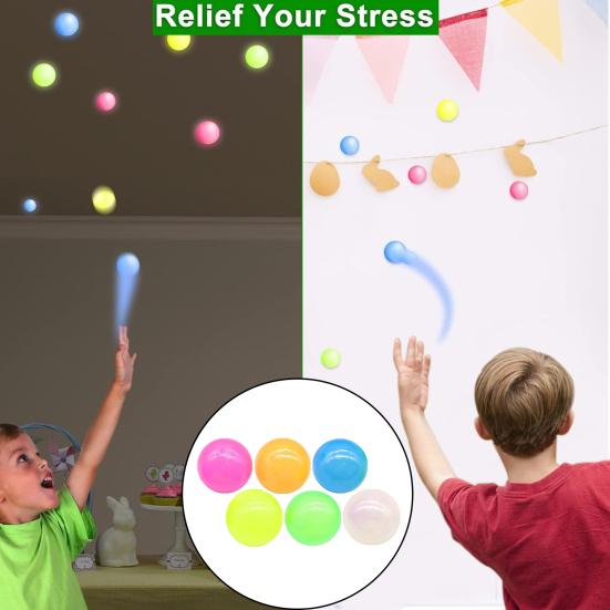 6 шт., светящийся в темноте липкий шарик, растягивающийся TPR, облегчение тревоги, декомпрессия, светящийся потолочный мяч для снятия стресса, игрушка для детей, подростков, взрослых