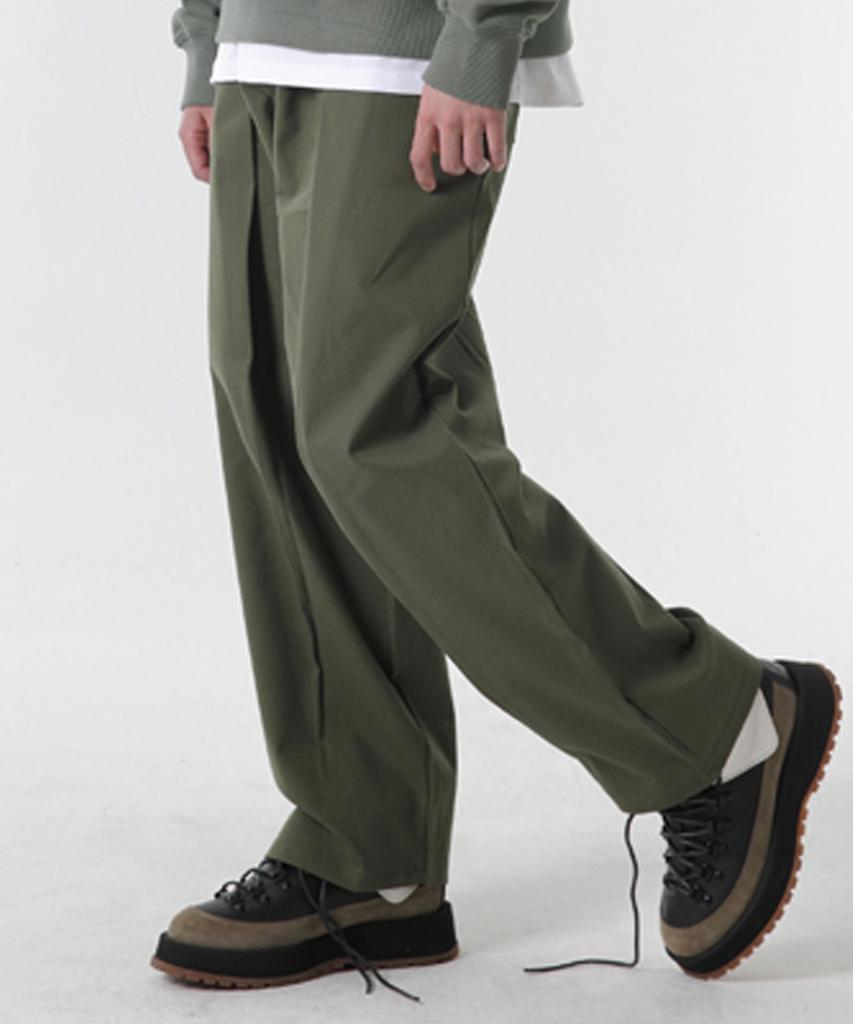 CODE I'M Cotton Spandex High-Waisted Elastic Waist Pintuck Wide Pants Khaki