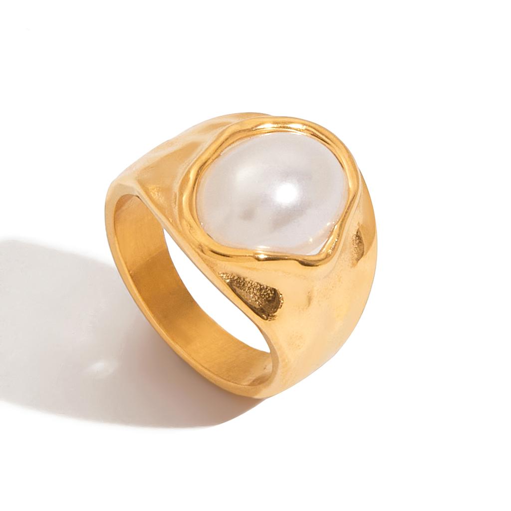 Yori Fashion Кольцо-молоток с имитацией жемчуга для женщин, покрытие PVD 18K, водостойкое, летние ювелирные аксессуары, подарок 2025