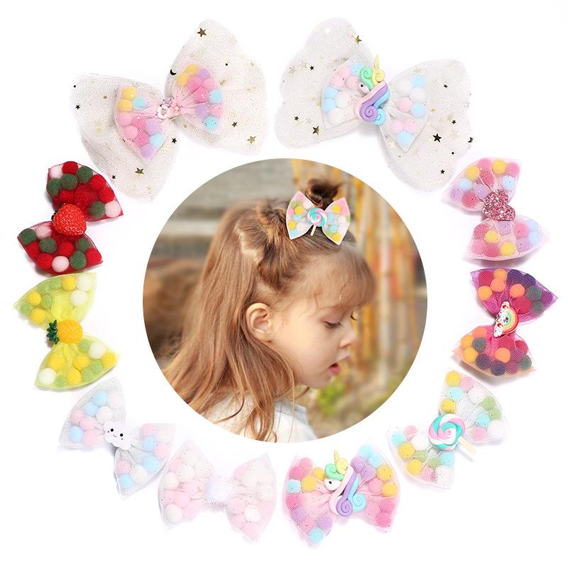 New Lace Bow Hairpins Girls Kawaii Unicorn Lollipop Hair Clips Princess Sweet Barrettes Kids Hair Accessories Girls Gifts