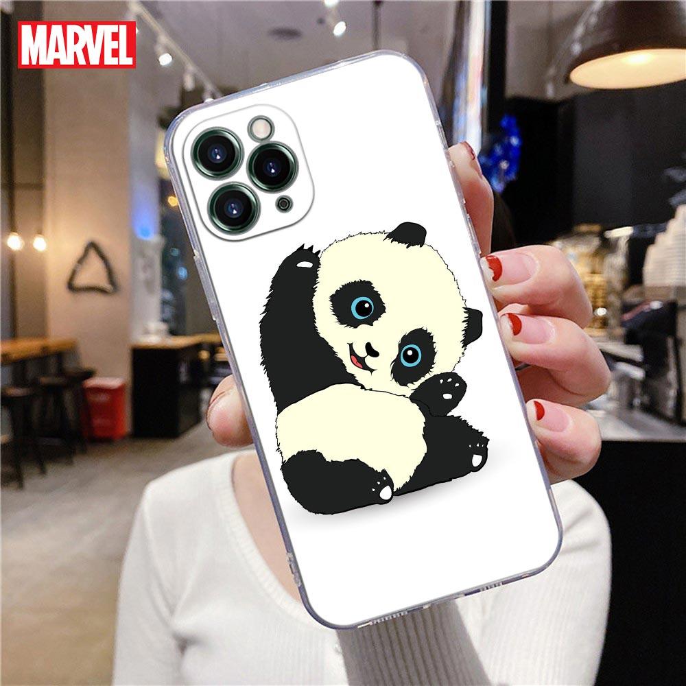 Прозрачный чехол для телефона с изображением китайского малыша панды для Apple iPhone 13 12 11 mini Pro Max XS X XR 7 8 Plus SE, милые чехлы, чехол Lazy Bear
