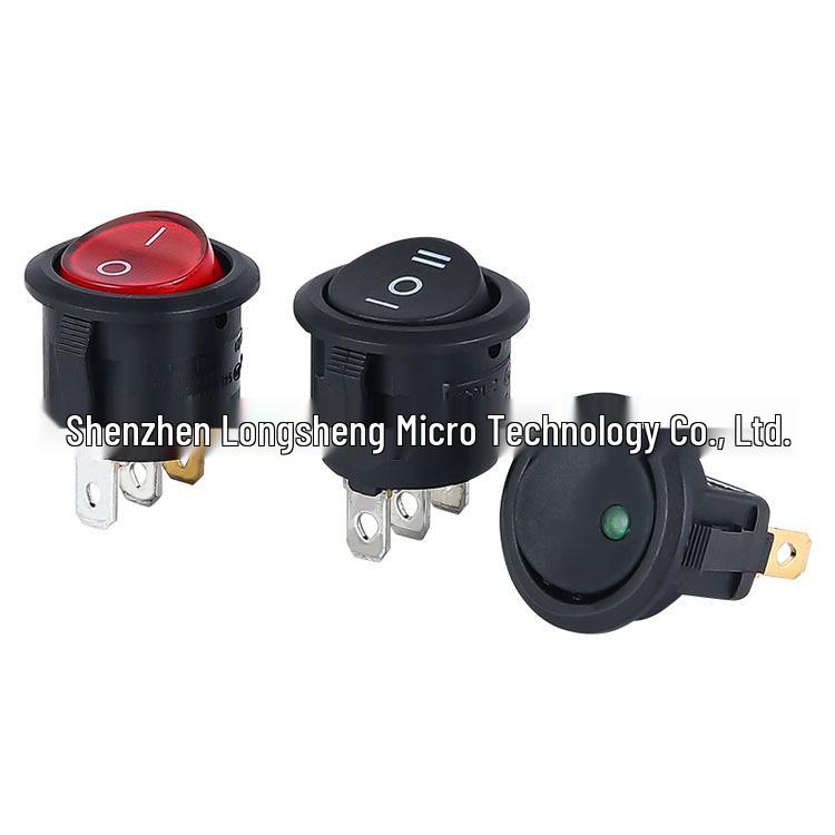 Кулисный переключатель KCD1: Круглый, Подсветка, 2/3/4-контактный, 2/3-позиционный, 6A 250V, Отверстие 20 мм.