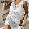 Летнее женское платье-майка с открытыми накидками, вязаные пляжные платья