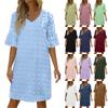Women's Summer V-neck Solid Color Dress Chiffon Polka Dot Flowy Short Dresses