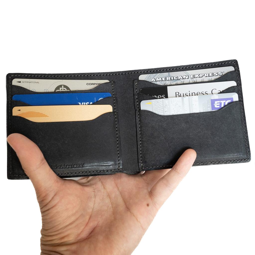 Его фабричный бумажник-бифолд (с кошельком для монет) Натуральная кожа Pueblo, ручная работа в Японии, подарок (черный)