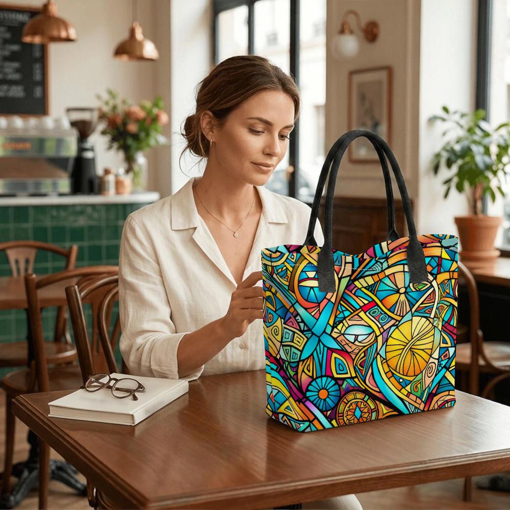 Colorful Abstract Art Tote Bag Fashion Daily Handbag Large Capacity Casual Shoulder Bag For Shopping Travel Work