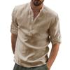 Cotton Linen Hot Sale Men's Long-Sleeved Shirts Summer Solid Color Stand-Up Collar Casual Beach Style Plus Size Linen Man Tops