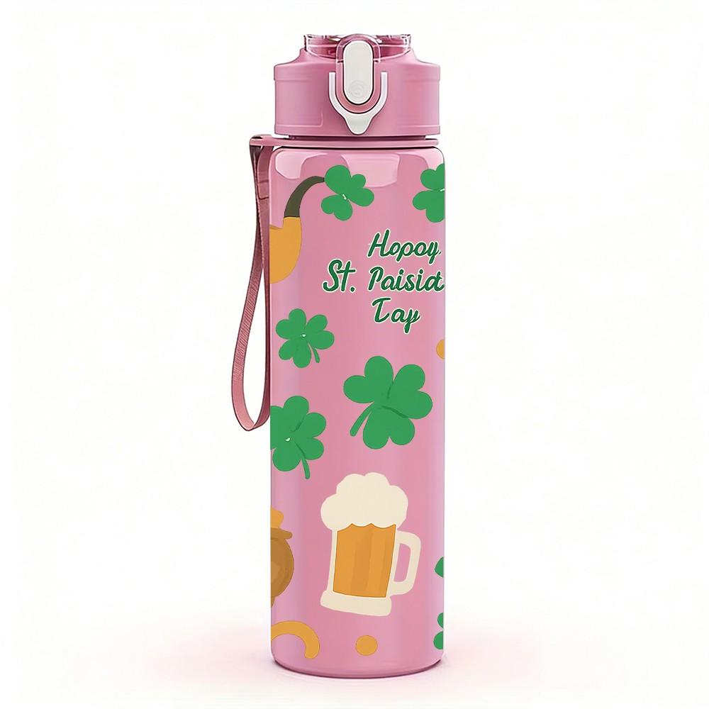 1PC Clover Beer Mug Saint Patrick Print 750ml Color Plastic Sports Water Bottle Leakproof Flip Straw Lid Suitable for Sports Office Home Use