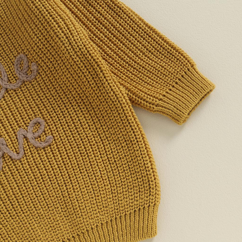 Свитер для девочки, длинный рукав, круглый вырез, буквы, зимний теплый вязаный свитер, одежда для младенцев