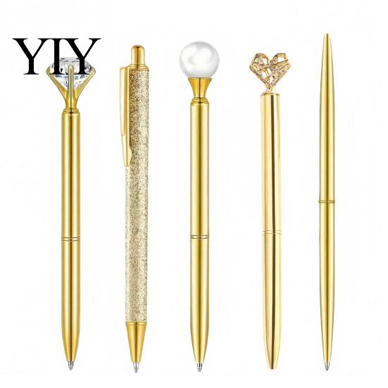 Professional Metal Stationery 5PCS Diamond Ballpoint Pens, with Sparkling Rhinestone Decor, Decorative Gift Pen Smooth Press Mechanism Writing