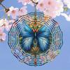 Blue Butterfly Daisy Mandala 3D Metal Wind Chime Outdoor Garden Decor with Golden Mirror Reflection and Bird Deterrent Hanging Ornament