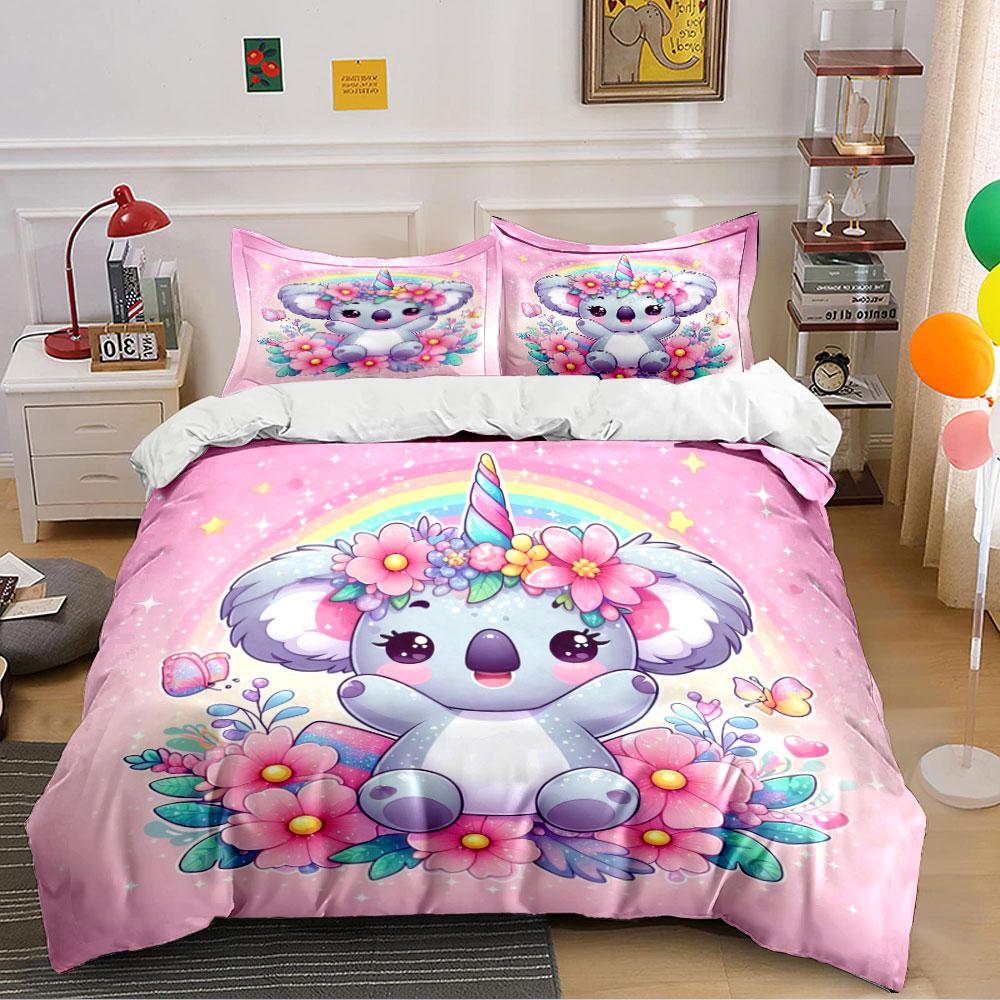 Cute Koala Unicorn Bedding Set Bedding Duvet Cover Set Duvet Cover Pillowcases (1 * Duvet Cover 2 * Pillowcases, without duvet insert)