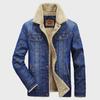 Men's Casual Denim Jacket: Cotton-Padded, Large Size, Plus Velvet, Multi-Pocket, Lambskin-Style