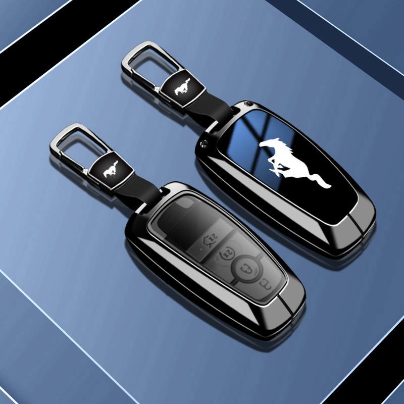 Ford Mustang Car key bag Compatible With Mustang Smart Car key Zinc Alloy Leather 360° All-round Protection Mustang Keychain