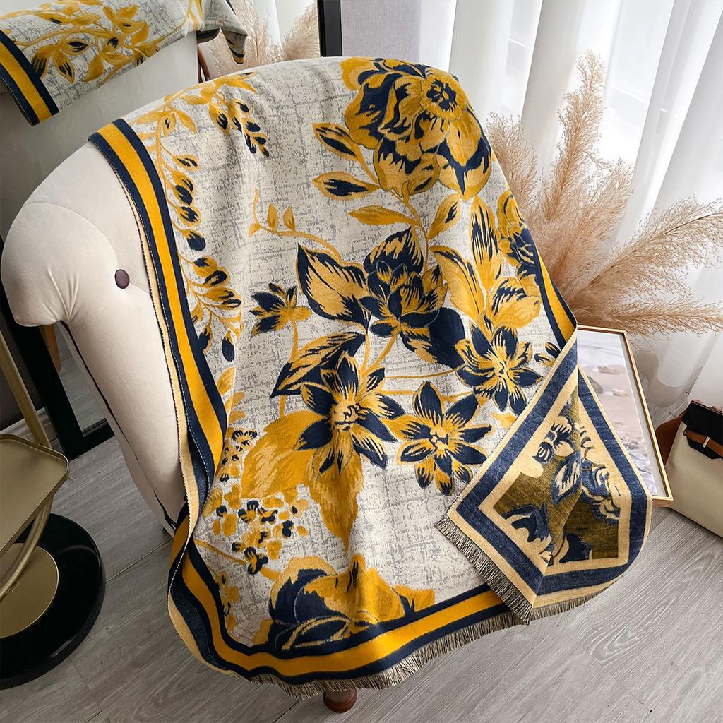 Korean Version Printed Fashion Imitation Cashmere Scarf Female Winter Versatile Student Thickened Cold Scarf Dual-purpose Shawl