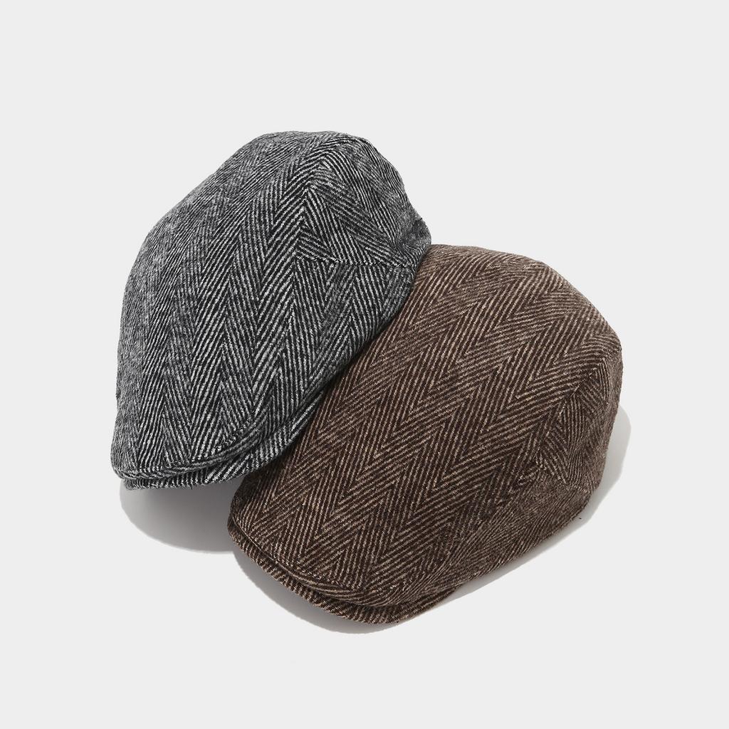 British-Style Vintage Herringbone Newsboy Cap - Autumn & Winter Outdoor Casual Fashion Hat, Women's Reverse-Wear Beret