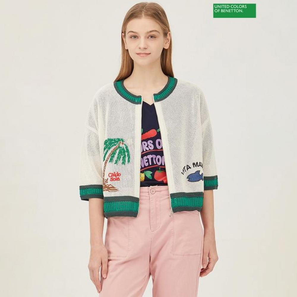 Benetton Benetton Вязаная Толстовка на Молнии с Круглым Принтом Пальмы Bakcb2531