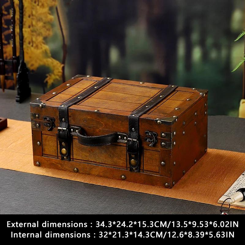 NEW Design Vintage Suitcase Wooden Storage Box W/Handle European Style Treasure Jewelry Chest Storage Case for Home Travel