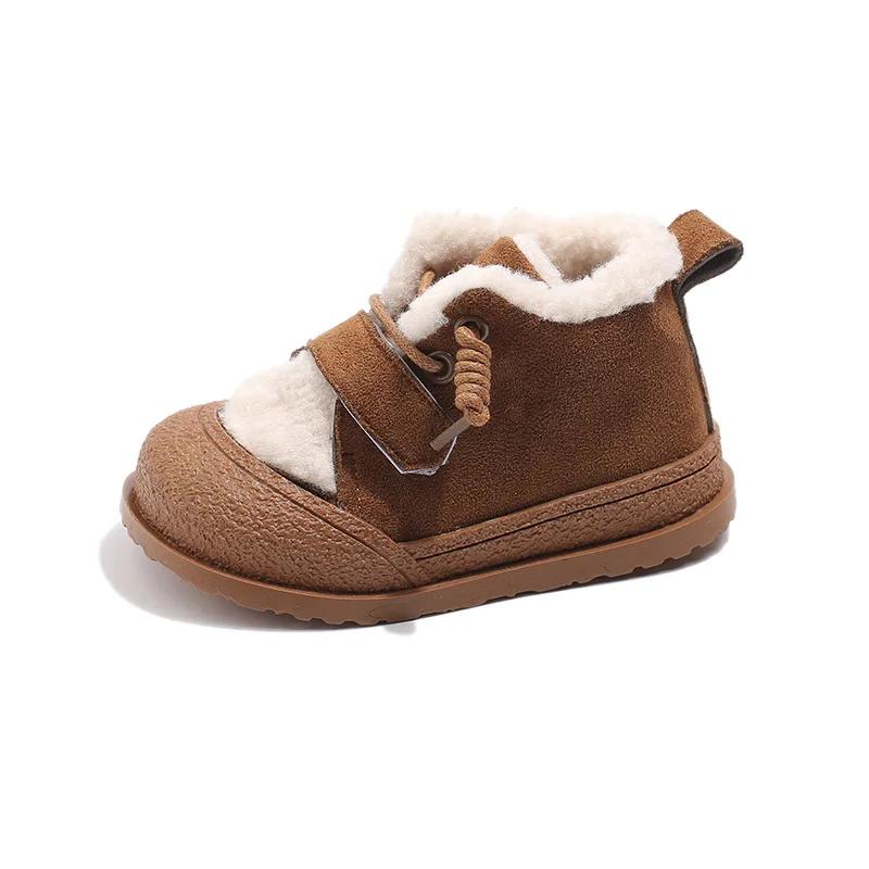 2024 Winter Kids Snow Boots Soft Bottom Girls Causal Cotton Shoes Fashion Versatile Outdoor Children Boys Plush Boots Hook Loop