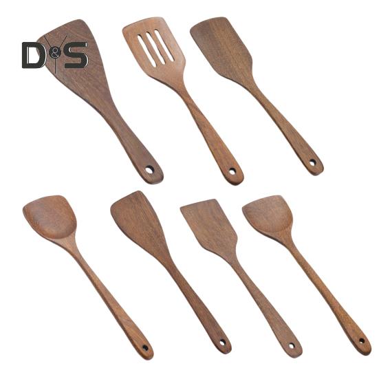 Деревянная ложка для риса с длинной ручкой, плоская лопатка для жарки, половник, кухонная утварь с закругленными краями, кухонные принадлежности