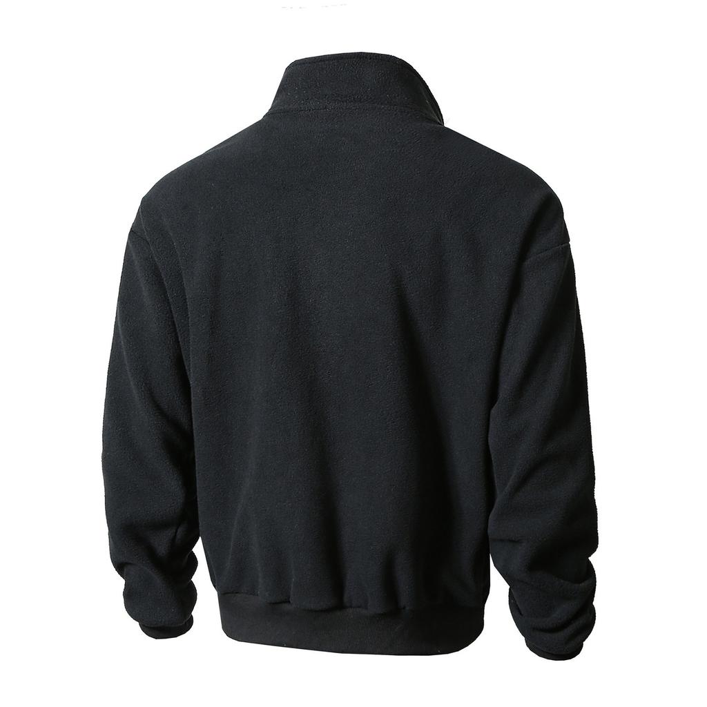 Men's Solid-color Casual Fleece Fleece Hoodie, Men's Sports Long-sleeved Zipper Cardigan Stand-up Collar Jacket