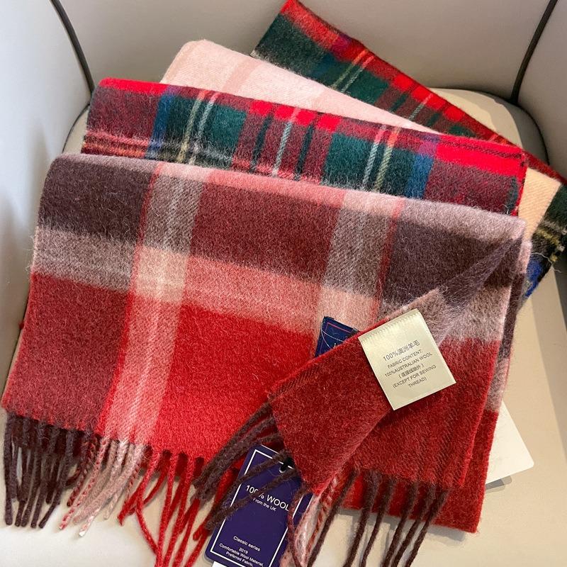 Red Plaid 100 Pure Wool Scarf Women's Winter High-end Small Plaid Scarf