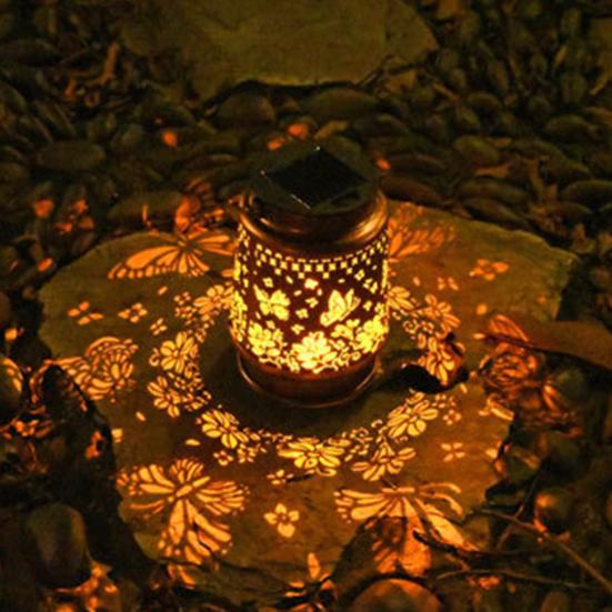 Солнечный фонарь водонепроницаемый металлический полый фонарь с рисунком бабочки и цветка на солнечной батарее светодиодный светильник для наружного декора сада, двора, патио