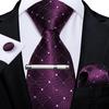 Mens Purple Necktie with Tie Clip Business Paisley Silk Tie Hanky Cufflink Set for Party Dibangu