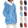 Women's Fashion Fuzzy Solid Color Zippered Pocket Hooded Long Sleeve Loose Warm Jacket