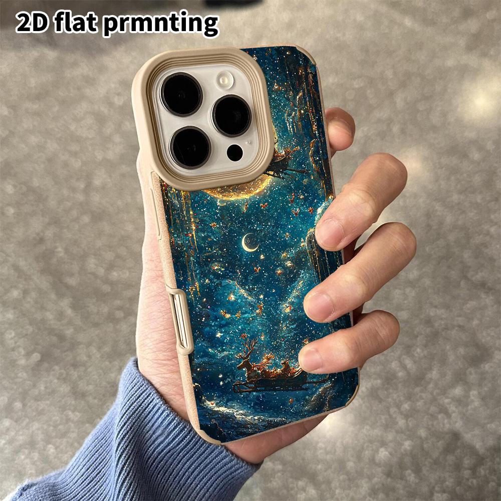 Phone Case: 2D flat lambskin suitable for iPhone 18 17 16 15 14 13 Pro protective case, Christmas sleigh, Christmas and Halloween gifts