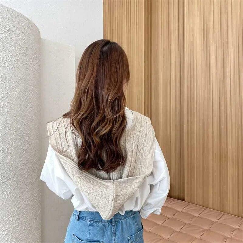 Knitted Hooded Shawl Sweet Fashion Scarf Outdoor Warm Comfortable Solid Color Shoulder Lapping Knit Accessories Autumn Winter