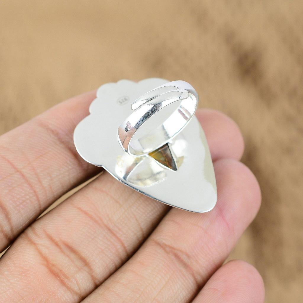 Подарок для нее Натуральный Тигровый глаз Мульти камень Цветок Регулируемое кольцо 925 серебро