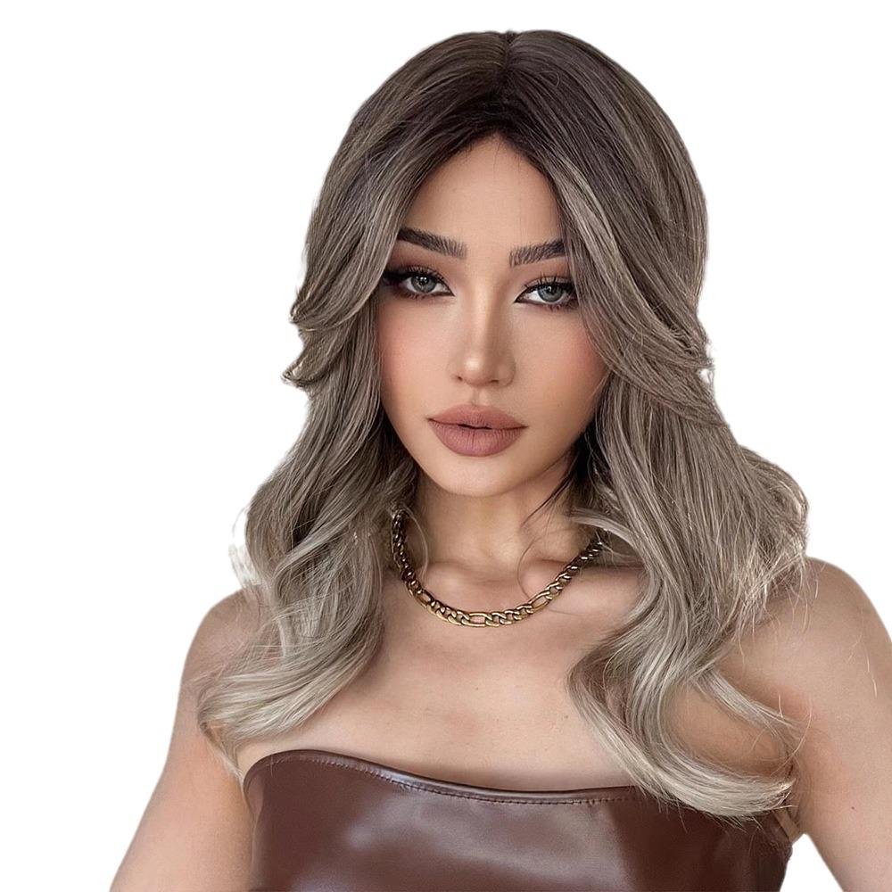 Синтетические головные уборы в европейском и американском стиле с градиентным серо-коричневым цветом, французская химическая завивка с пробором посередине — популярные цвета для женщин
