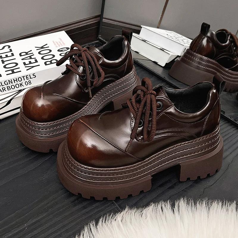 Женские туфли Мэри Джейн Модные туфли на шнуровке Платформенные туфли-лодочки 7,5 см Элегантные туфли на толстом каблуке Ретро Британский стиль Лоферы Платформенные туфли