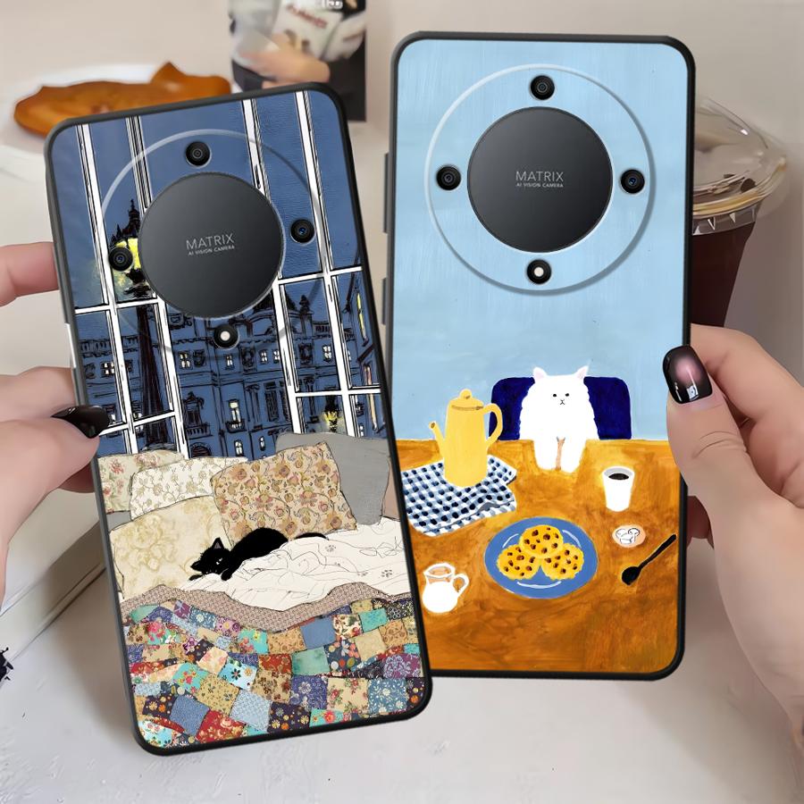 Чехол для телефона Funda для Honor X7 X5b Magic5Lite 200 400 Lite 90 X9a 8X 70 X8 X6 Мультяшный Кот