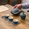 Coarse Pottery Lubao Portable Express Cup, One Pot and Three Cups, Outdoor Portable Bag Travel Tea Set for Customers