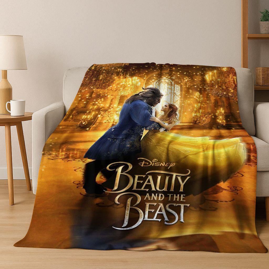 3D Beauty and The Beast Lovely Cartoon Flannel Blanket,Warm and Cozy Soft Throw Blanket for Home Bedroom Bed Sofa Cover Gift Kid