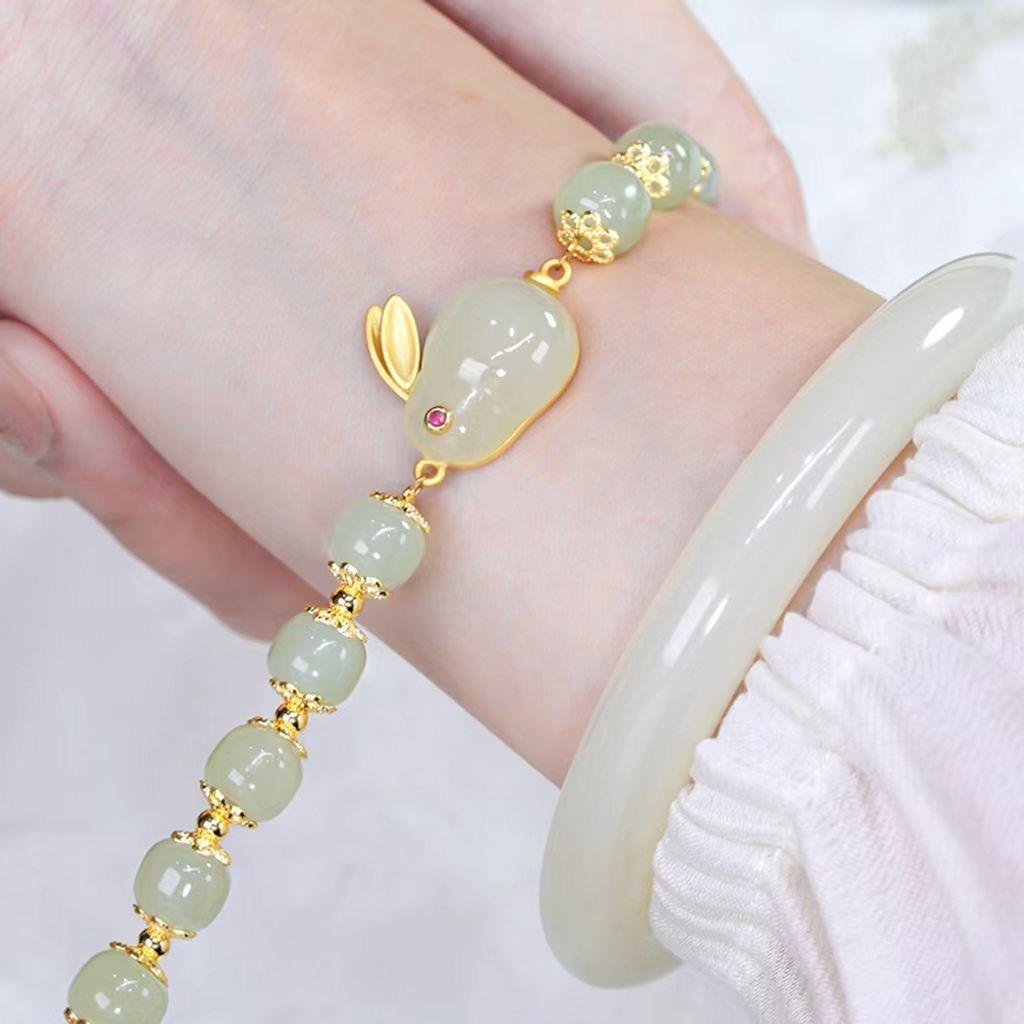 Элегантный браслет с Нефритовым Кроликом для женщин - Шикарный, Высокоценный Античный Дизайн, Идеальный подарок на день рождения для лучших подруг и студенток.