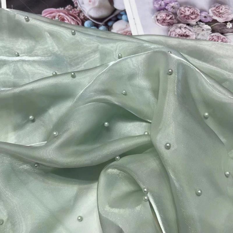 1 Yard Pearl Organza Fabric for Needlework Dress Children Skirts Wedding Diy Sewing Gauze Cloth Glossy Thin Smooth
